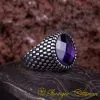 Round Amethyst Zircon Grid Pattern Silver Ring