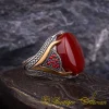 Royal Collection Red Aqeeq Silver Ring No:11