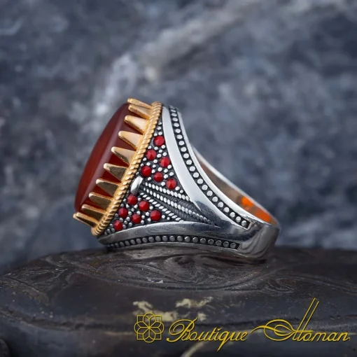 Royal Collection Red Aqeeq Silver Ring No:4 - Image 4