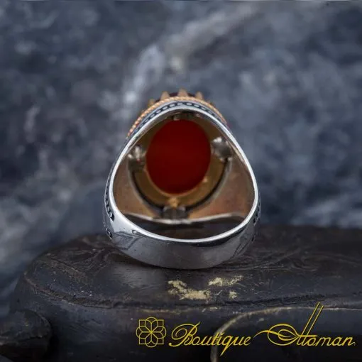 Royal Collection Red Aqeeq Silver Ring No:4 - Image 5