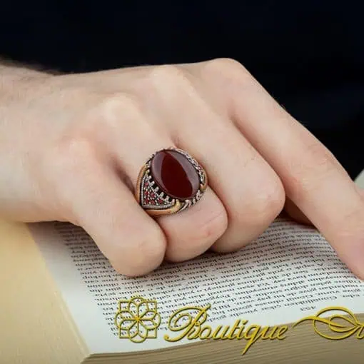 Royal Collection Red Aqeeq Silver Ring No:6 - Image 6