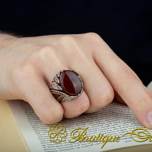 Royal Collection Red Aqeeq Silver Ring No:7 - Image 6