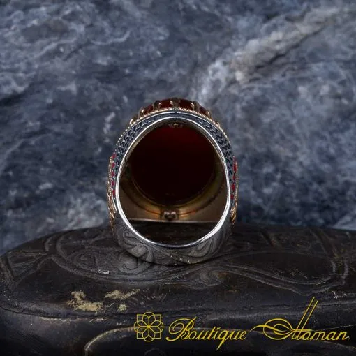 Royal Collection Red Aqeeq Silver Ring No:8 - Image 5