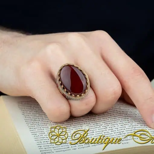 Royal Collection Red Aqeeq Silver Ring No:8 - Image 6