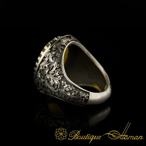 Savoy Collection Yellow Aqeeq Hand Engraved Ring - Image 4