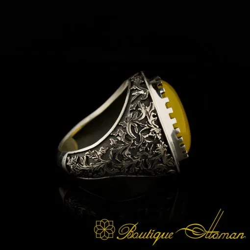 Savoy Collection Yellow Aqeeq Hand Engraved Ring - Image 5