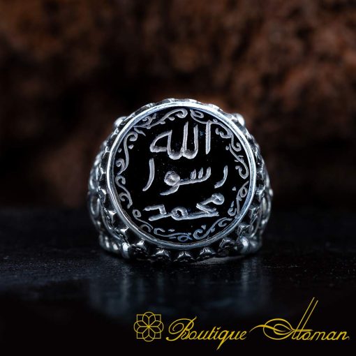Seal Of Prophet Mohammad Black Aqeeq Ring - Image 2