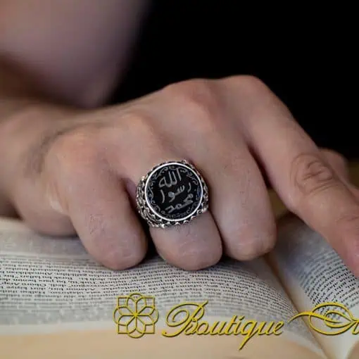Seal Of Prophet Mohammad Black Aqeeq Ring - Image 5