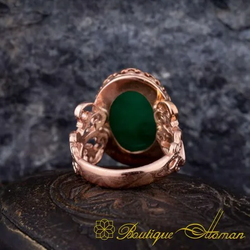 Seal Of Prophet Mohammad Green Aqeeq Handcraft Women Ring (Rose Gold Plated) - Image 4