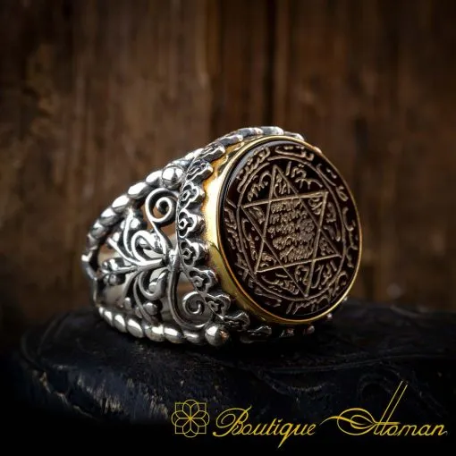 Seal Of Solomon Black Aqeeq Ring