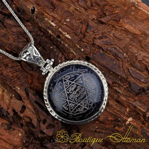 Seal Of Solomon Dark Blue Star Stone Pendant