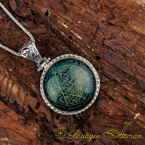 Seal Of Solomon Green Aqeeq Pendant