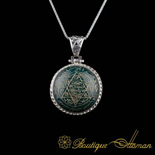 Alternative view of Seal Of Solomon Green Aqeeq Pendant