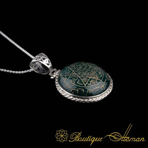 Seal Of Solomon Green Aqeeq Pendant - Image 4