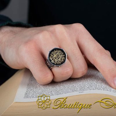 Seal of Solomon Black Mina Octagon Silver Ring - Image 5