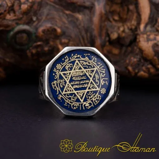 Seal of Solomon Blue Mina Octagon Silver Ring - Image 2