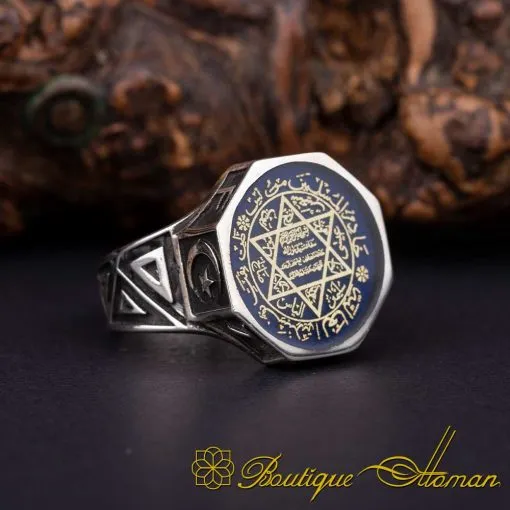 Seal of Solomon Blue Mina Octagon Silver Ring