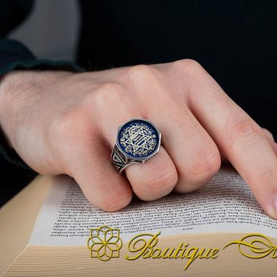 Seal of Solomon Blue Mina Octagon Silver Ring - Image 5