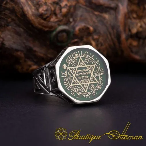 Seal of Solomon Green Mina Octagon Silver Ring