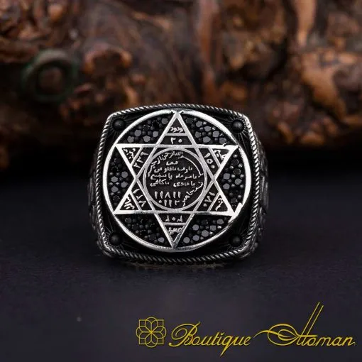 Seal of Solomon Micro Zircon Detailed Silver Ring - Image 2