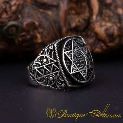 Seal of Solomon Micro Zircon Detailed Silver Ring