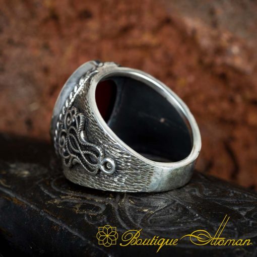 Red Yemeni Aqeeq Handmade Women & Men Couple Rings Set - Image 9