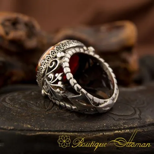 Seal Of Solomon Red Aqeeq Ring - Image 4