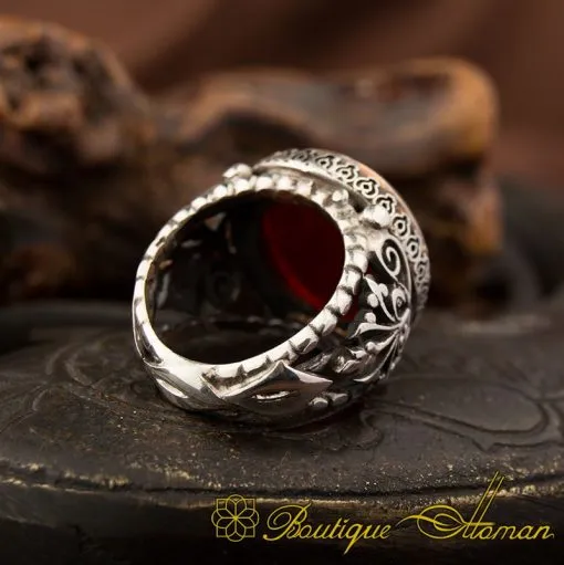 Seal Of Solomon Red Aqeeq Ring - Image 5