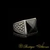 Square Faceted Cut Black Zircon Classic Silver Men Ring