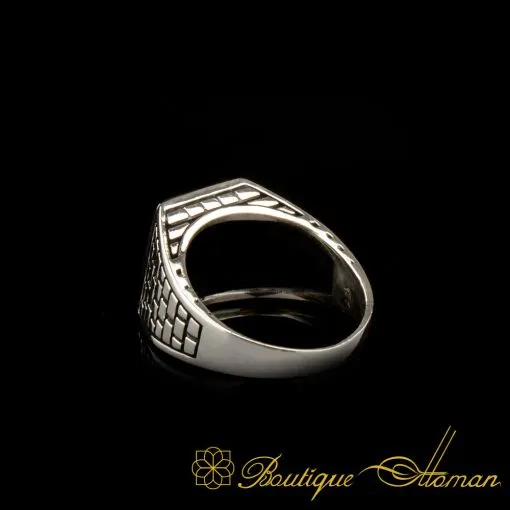 Square Faceted Cut Black Zircon Classic Silver Men Ring - Image 4
