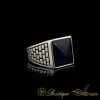 Square Faceted Cut Blue Zircon Classic Silver Men Ring
