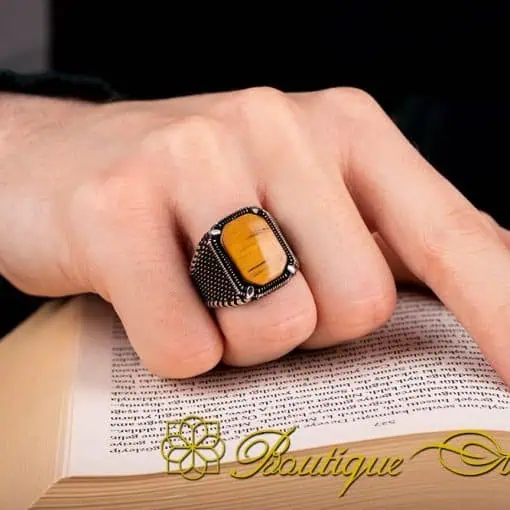 Square Tiger's Eye Classic Silver Ring - Image 5
