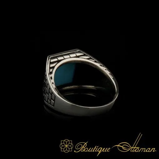 Square Feroza Turquoise Classic Silver Men Ring - Image 4
