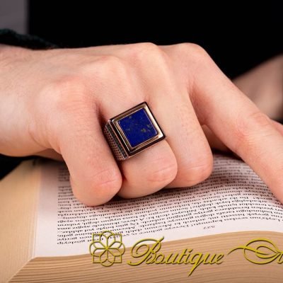 Square Zircon Covered Lapis Lazuli Men Ring - Image 5