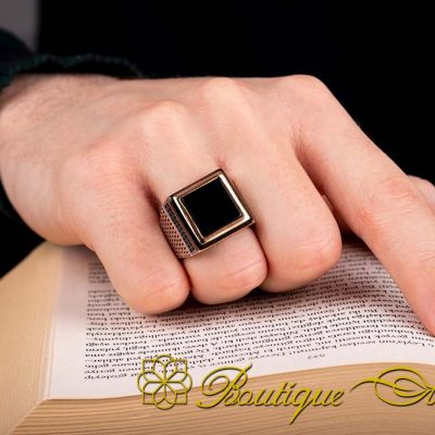 Square Zircon Covered Onyx Men Ring - Image 5