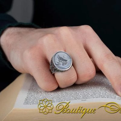 Stoneless Design Silver Men Ring With Tughra - Image 4