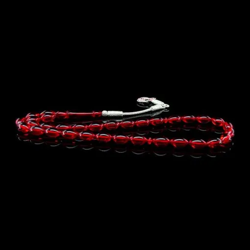 Red Amber Tasbih With 1000 ct. Silver Kazaz Tassle-TG-1011 - Image 4