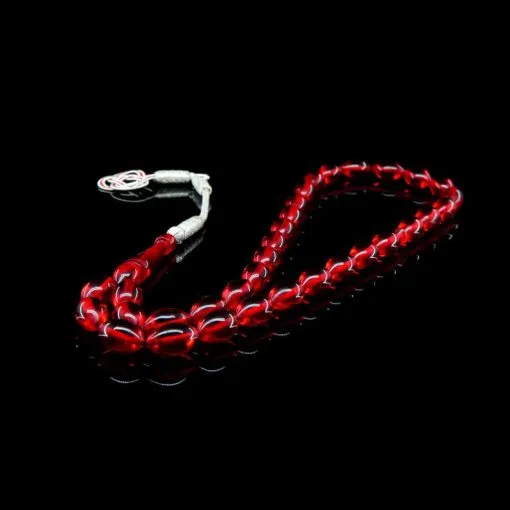 Red Amber Tasbih With 1000 ct. Silver Kazaz Tassle-TG-1011 - Image 5