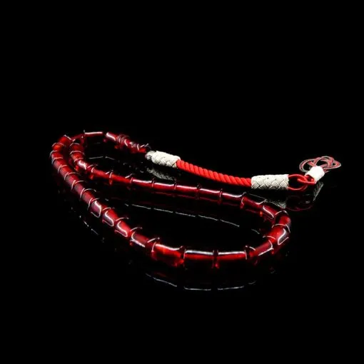 Red Amber Tasbih With 1000 ct. Silver Kazaz Tassle-TG-1017 - Image 3