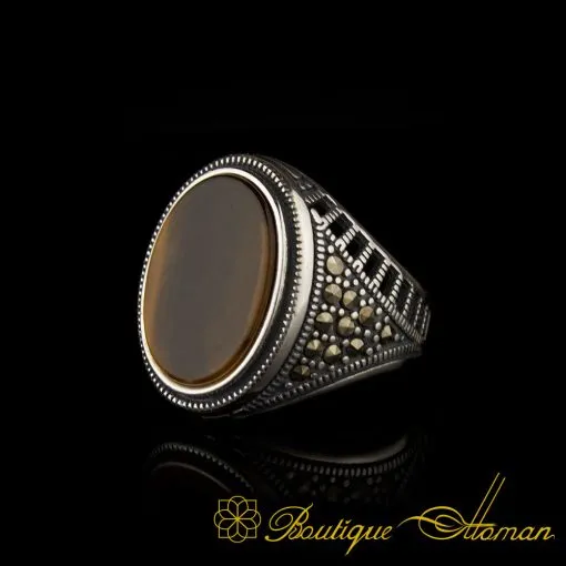 Tiger's Eye and Marcasite Designer Ring - Image 3