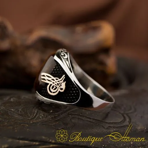 Classy Gentle Tiger's Eye Men Ring With Tughra - Image 4