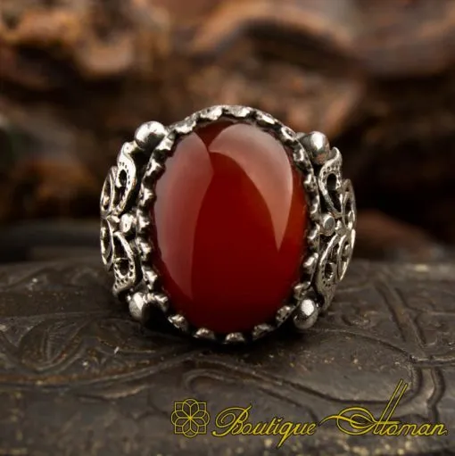 Red Liver Yemeni Aqeeq Hand Made Ring - Image 6