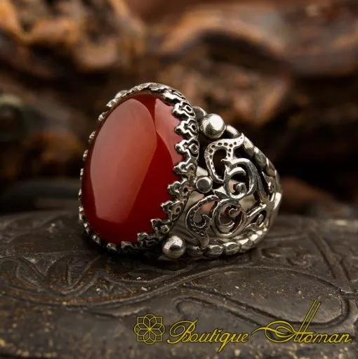 Red Liver Yemeni Aqeeq Hand Made Ring - Image 7