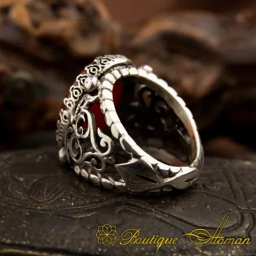 Red Liver Yemeni Aqeeq Hand Made Ring - Image 8