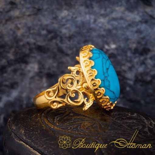 Turquoise Feroza Handcraft Women Ring (Gold Plated) - Image 3