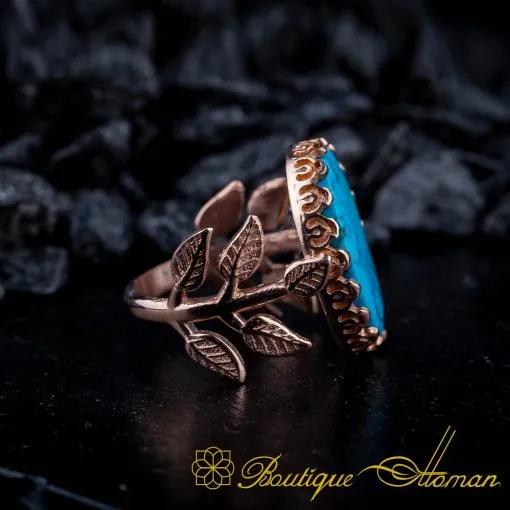 Turquoise Hand Made Women Flower Ring (Rose Gold Plated) - Image 3