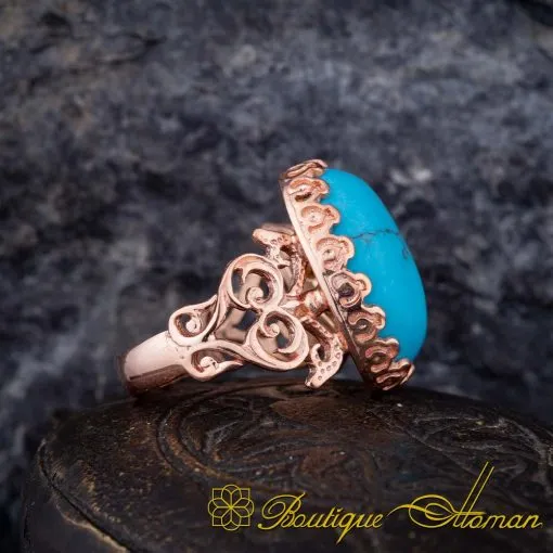 Turquoise Feroza Handcraft Women Ring (Rose Gold Plated) - Image 3