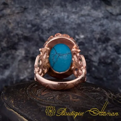 Turquoise Feroza Handcraft Women Ring (Rose Gold Plated) - Image 4