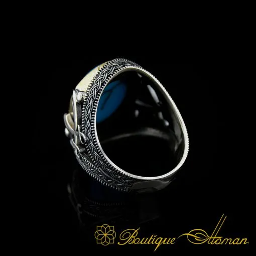 Turquoise Stone Silver Ring with Double Swords Figure - Image 4