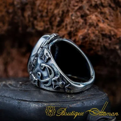 Ya Hayyu Ya Qayyum يا حي يا قيوم، Islamic Black Aqeeq Ring - Image 3